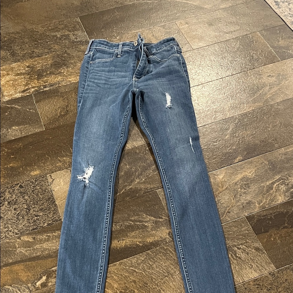 Hollister Women's Distressed Skinny Jeans - Blue